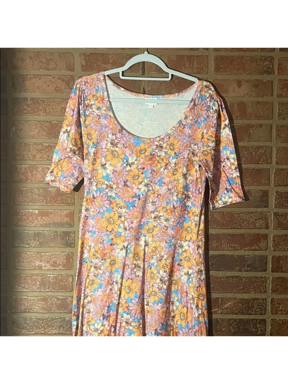 LuLaRoe Floral Scoop Neck Maxi Dress in Peach, Yellow, Blue